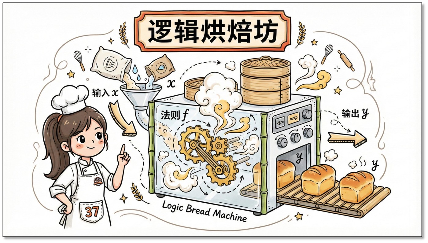 逻辑烘焙坊：输入 x，经法则 f，输出 y
